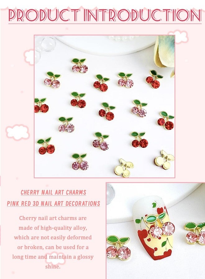Wsimily 40Pcs Cherry Nail Charms, Wsimily 3D Cute Nail Art Charms Pink and Red Shiny Rhinestone Crystals Nail Accessories for Women Girls Nail Decorations DIY Craft Jewelry - Image 4
